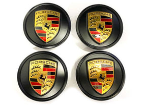 Porsche OE Center Cap Set (4 pcs.) Gloss Black with coloured Crest for Panamera / Taycan