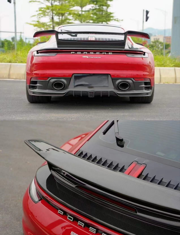 Sport Design Style Carbon Fiber Rear Wing Spoiler for the Porsche 911 992 Carrera & Cabriolet