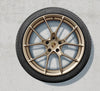 20/21-inch 911 Carrera lightweight wheel set painted in Neodyme.
