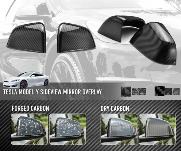 Carbonati USA Tesla Model Y / Model 3 Side Mirror Overlay Dry Carbon Fiber Cover