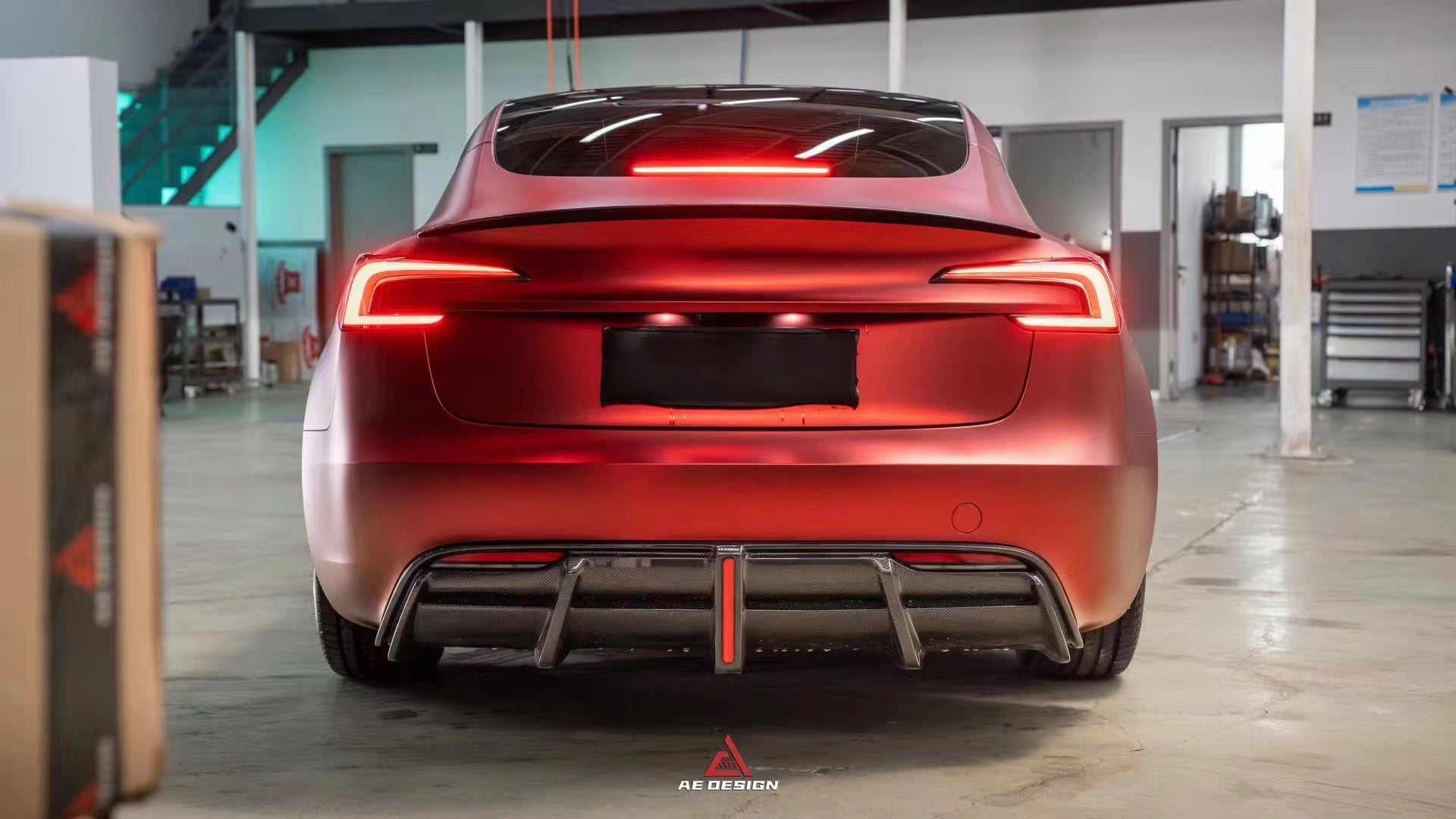 Armor Extend Carbon Fiber Rear Diffuser w/ LED for Tesla Model 3 2023 ...
