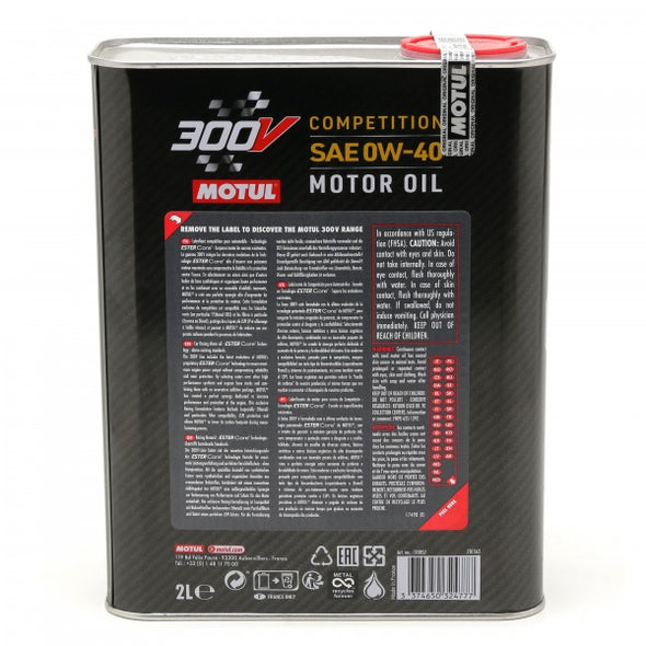 Motul 300V 0W-40 COMPETITION Car Racing Motor Oil Full Synthetic Engine Lubricant 2 Liter High Performance 4-Stroke Ester Core