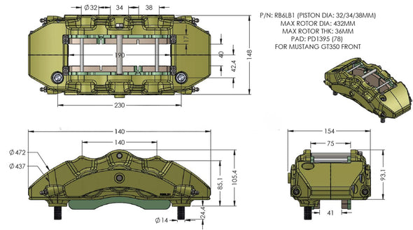 Brembo GT350 6 POT Front Big Brake Upgrade Kit