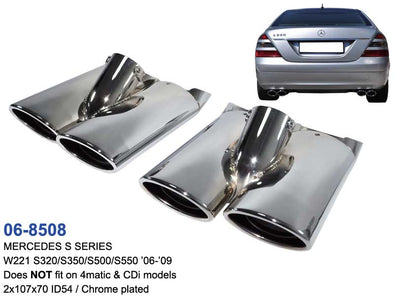 Mercedes-Benz S-Class W221 2006-2009 Add-On Oval Style Quad Exhaust Tips