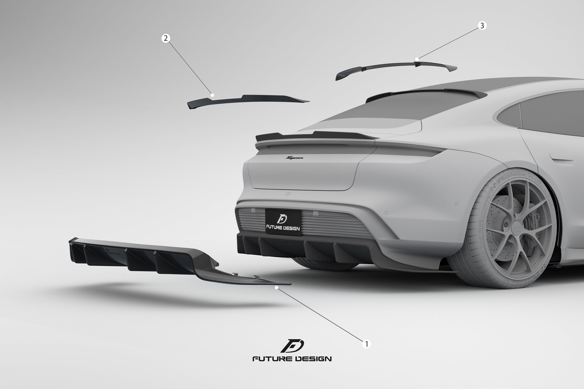 Future Design Carbon Fiber Rear Diffuser for Porsche Taycan Base & 4S ...