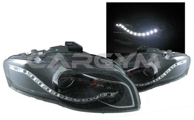 Audi 05-08 A4 B7 LED DRL Devil Eye Black Projector Headlight
