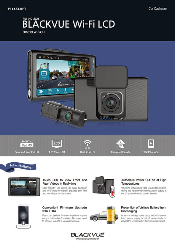 BLACKVUE DR750GW HD 1080P Front w/LCD & Rear Camera Recording Ki