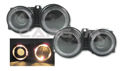 BMW E30 1983-1991 Angel Eyes Black Housing Glass Lens Headlight