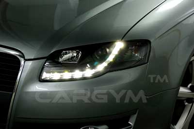Audi 05-08 A4 S4 B7 LED DRL Devil Eye Black Projector Headlight