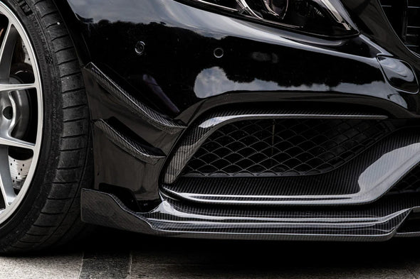 TAKD CARBON Dry Carbon Fiber Front Bumper Canards for Mercedes Benz W205 C63 C63S 2016+  C205 Coupe / W205 Sedan / S205 Wagon