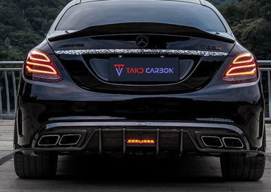 TAKD Carbon Dry Carbon Fiber Rear Diffuser &amp; Rear Canards for Mercedes Benz C-Class C63 C63S 2019+ Sedan W205 / Wagon S205