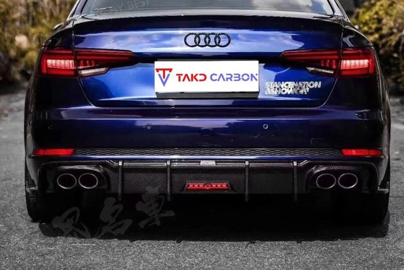TAKD CARBON Carbon Fiber Rear Diffuser & Canards Ver.2 for Audi A4 S-Line & S4 2017-2019 B9