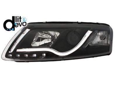 Audi 05-08 A6 C6 LED Optical Bar DRL Black Projector Headlight